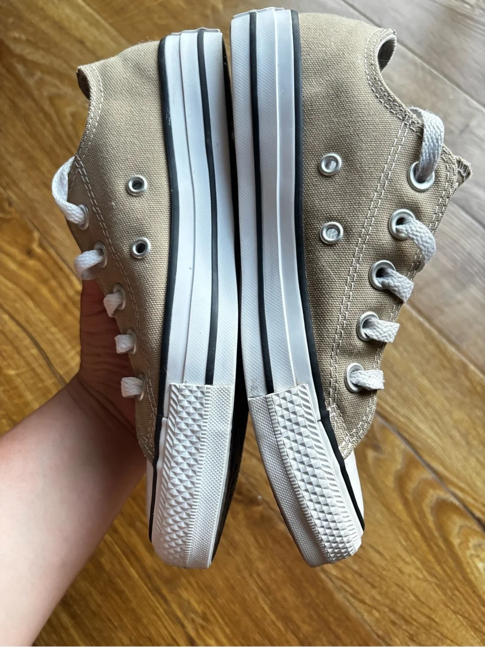 Converse Kids Beige Canvas Low Top Sneakers with White Accents